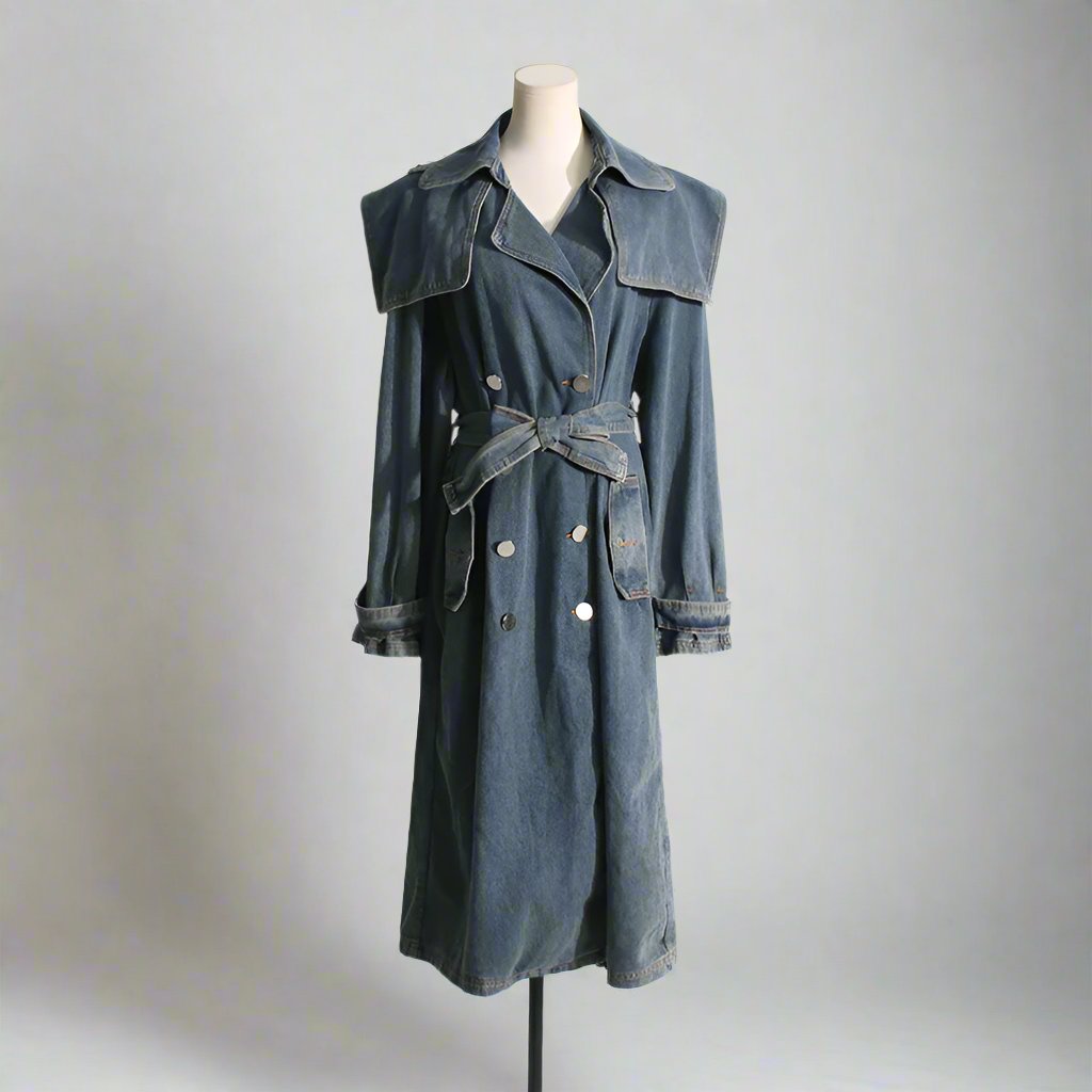 Lapel Mid-length Denim Trench Coat