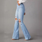 High Waist Elegant Cowboy Wide Leg Ripped Jeans