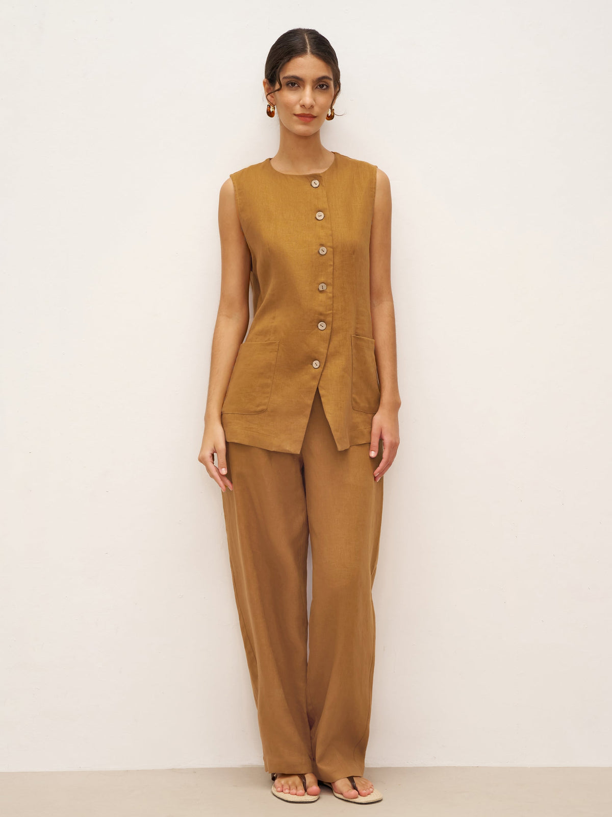 100% Linen Banana Cut Pants with Pockets EDELINE