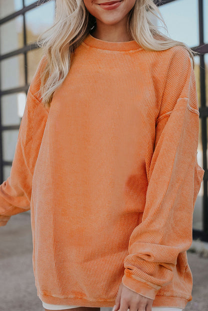 Orange Thanksgiving Thankful Casual Ribbed Corded Sweatshirt