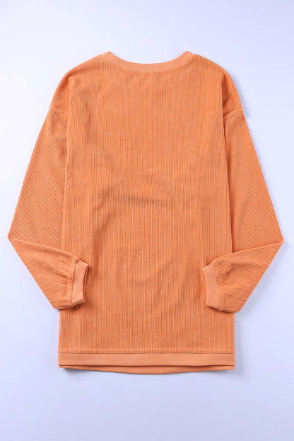 Orange Thanksgiving Thankful Casual Ribbed Corded Sweatshirt