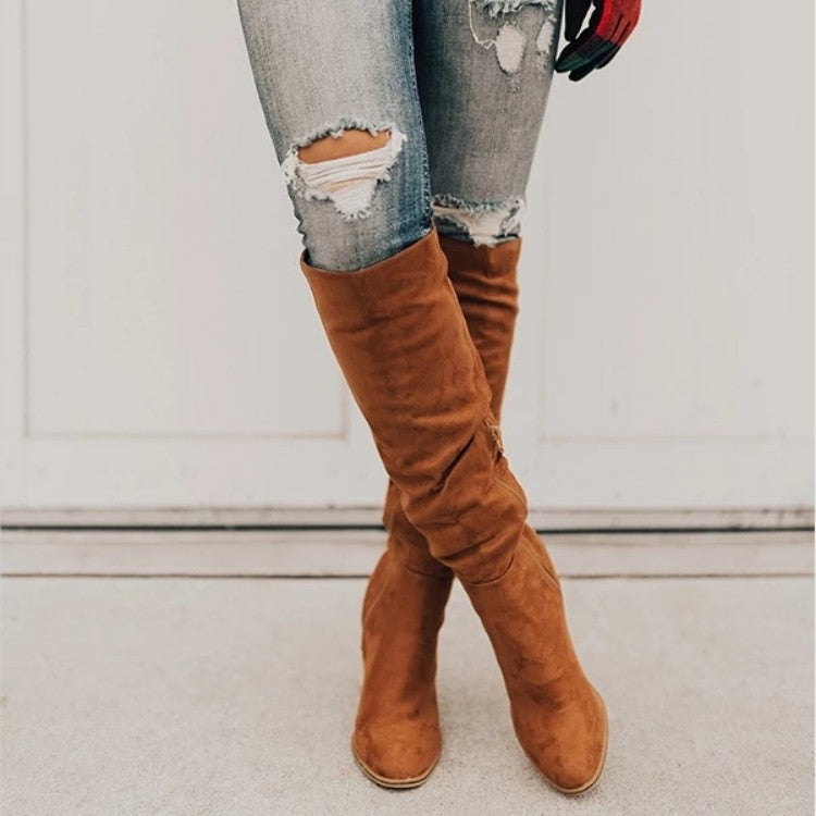 Suede Chunky Heel Side Zip Boots
