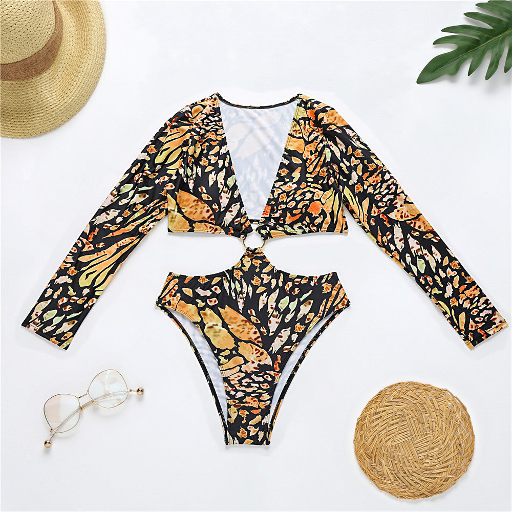 Leopard Print One-Piece Bikini Swimsuit