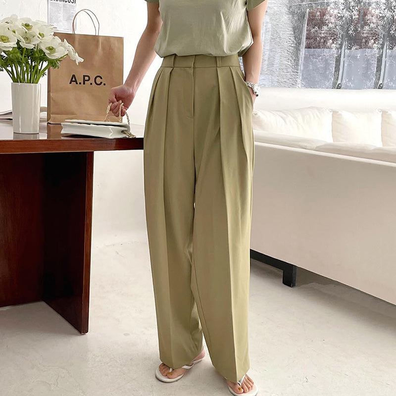 Drape Straight Wide Leg Pleated Pants