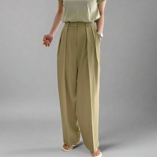 Drape Straight Wide Leg Pleated Pants