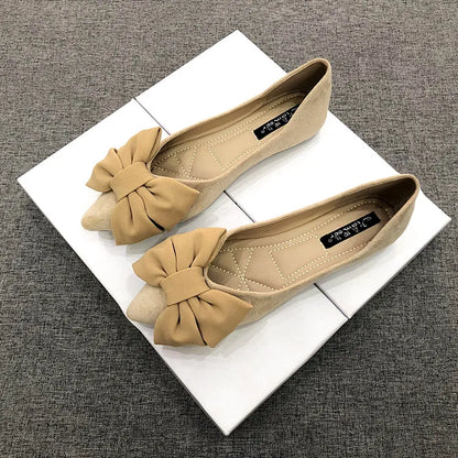 Women's Flats with Bow Flat Heel Ladies Shoes for Women Flats Comfortable Butterfly-knot Nude Flats Zapatos De Mujer Loafers