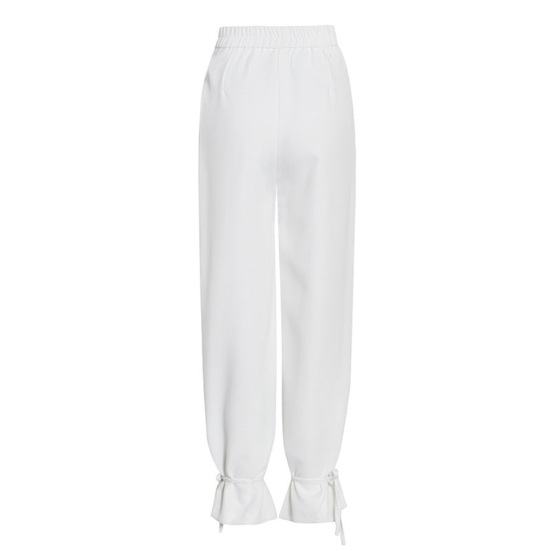 White Women Trendy Office Design Wide leg Pants Two piece Set