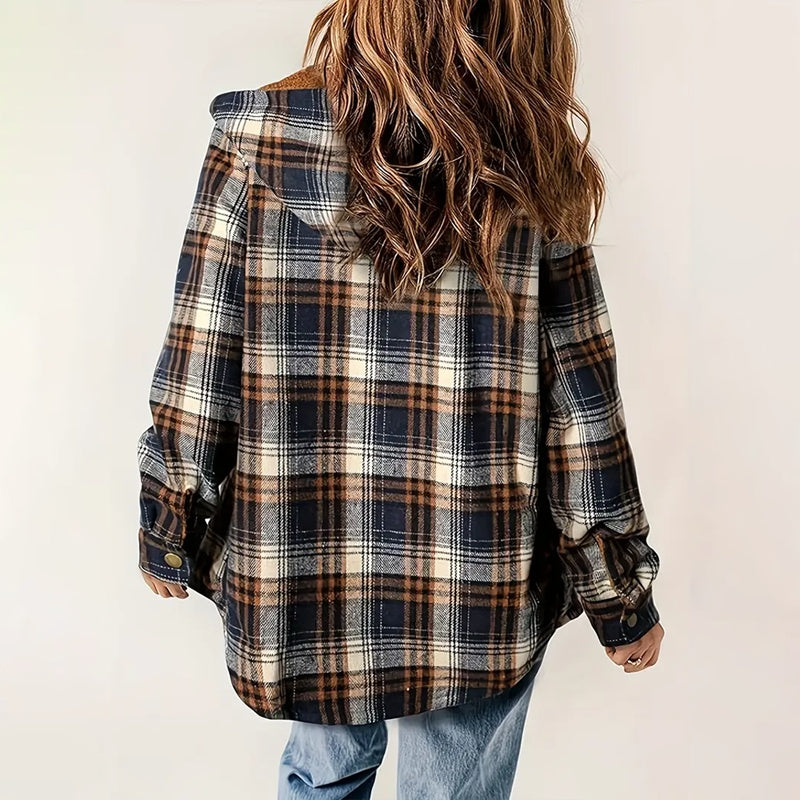 Women's Plaid Button-Up Long Sleeve Jacket