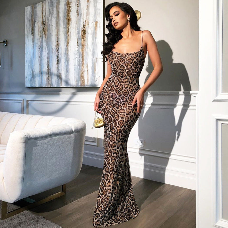 Leopard Print Strap Beach Dress