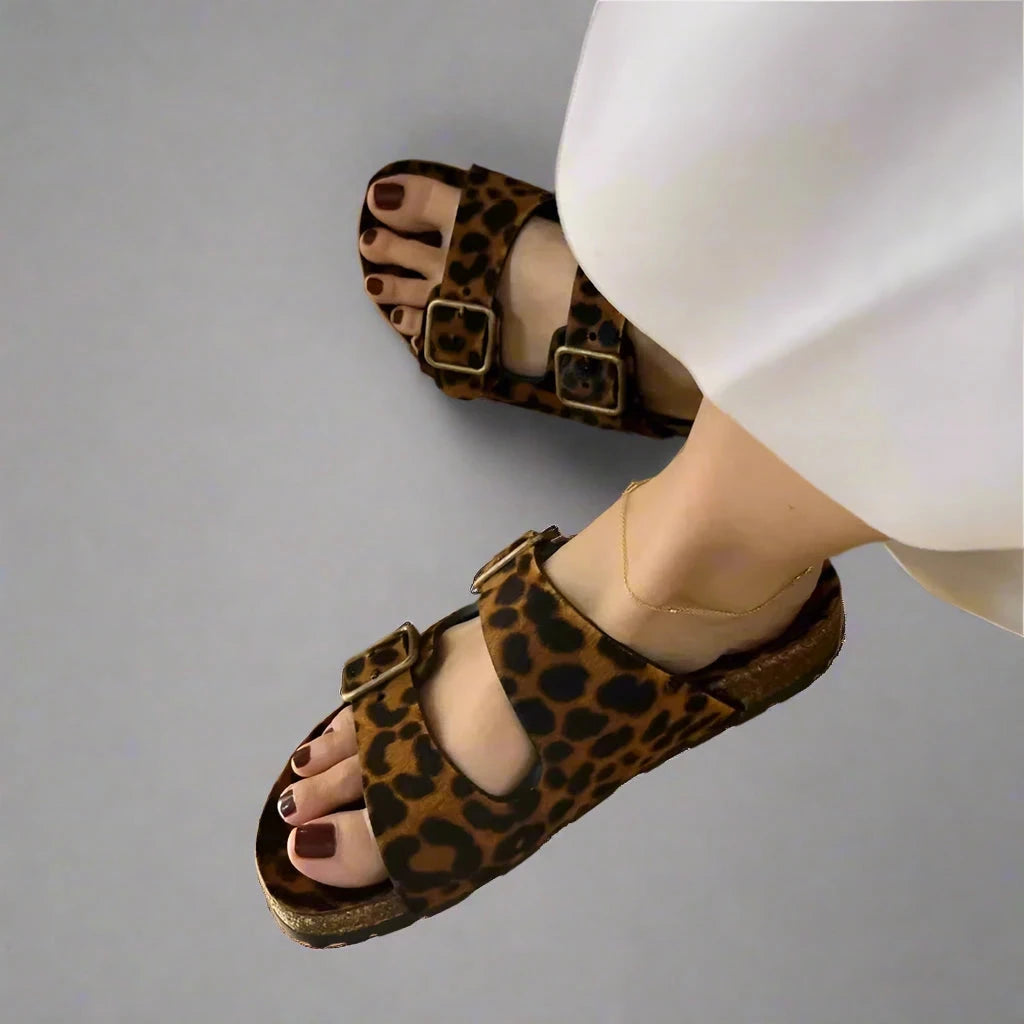 FEDONAS Leopard Buckles Sandals