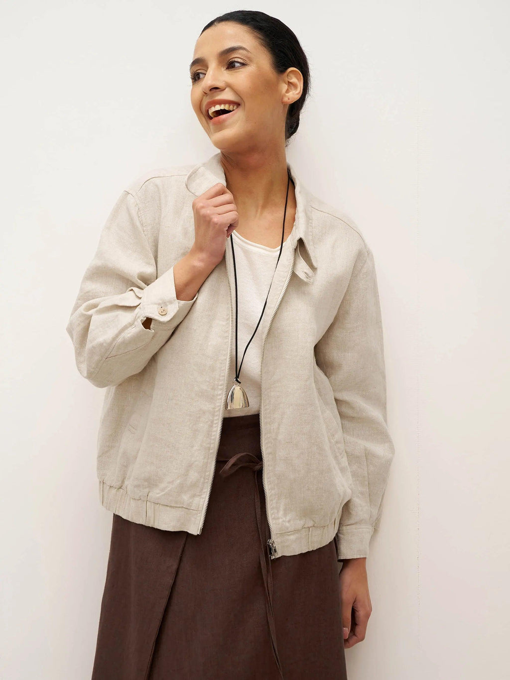 100% Linen Zipper Aviator Jacket ELIZA