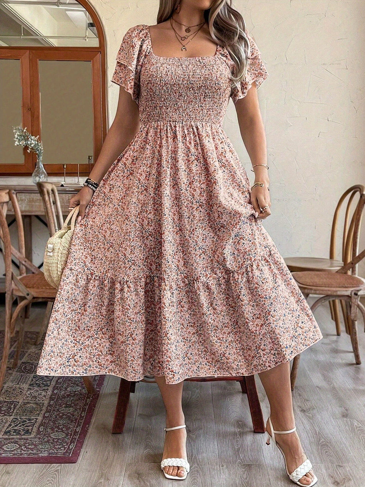 Plus Size Backless Midi Dress – Elegant Pleated Summer Party Dress