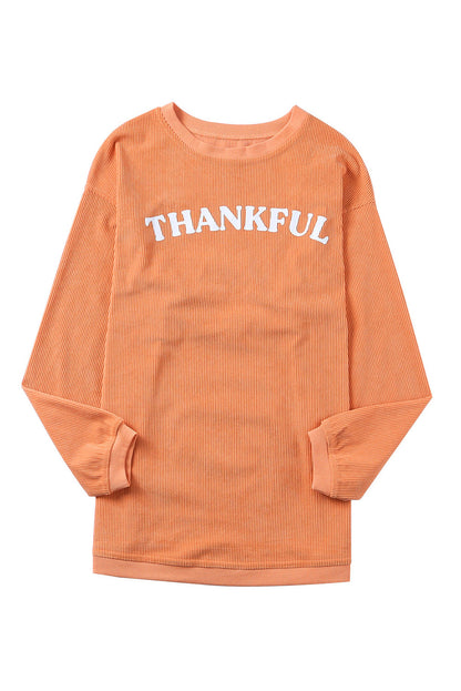 Orange Thanksgiving Thankful Casual Ribbed Corded Sweatshirt