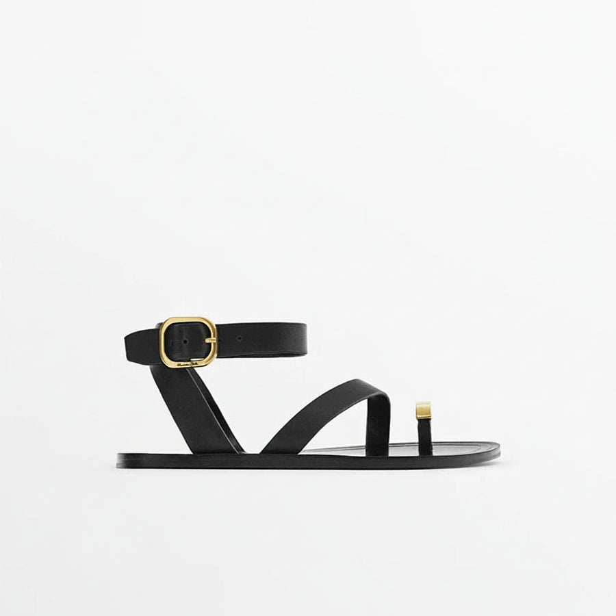 Genuine Leather Flat Clip Toes Sandals