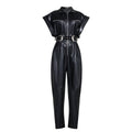 Tight waist PU jumpsuit