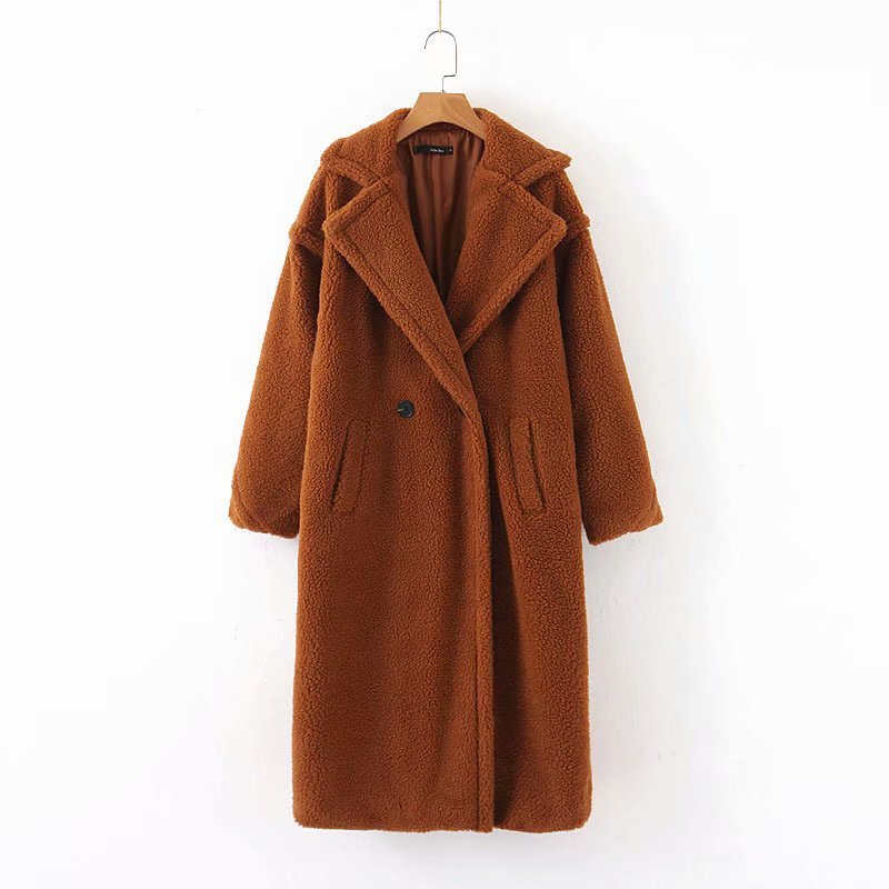 Mid-length lamb fur coat trench coat