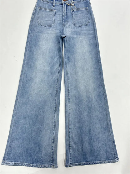 Wide Leg Flared Denim Pants