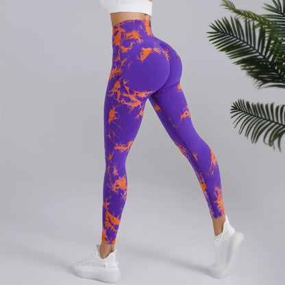 Seamless Peach Yoga Pants Women's Dual Color Tie Dye Tie Float High Waist Sports  Leggings Lifting Hip Running Fitness Leggings