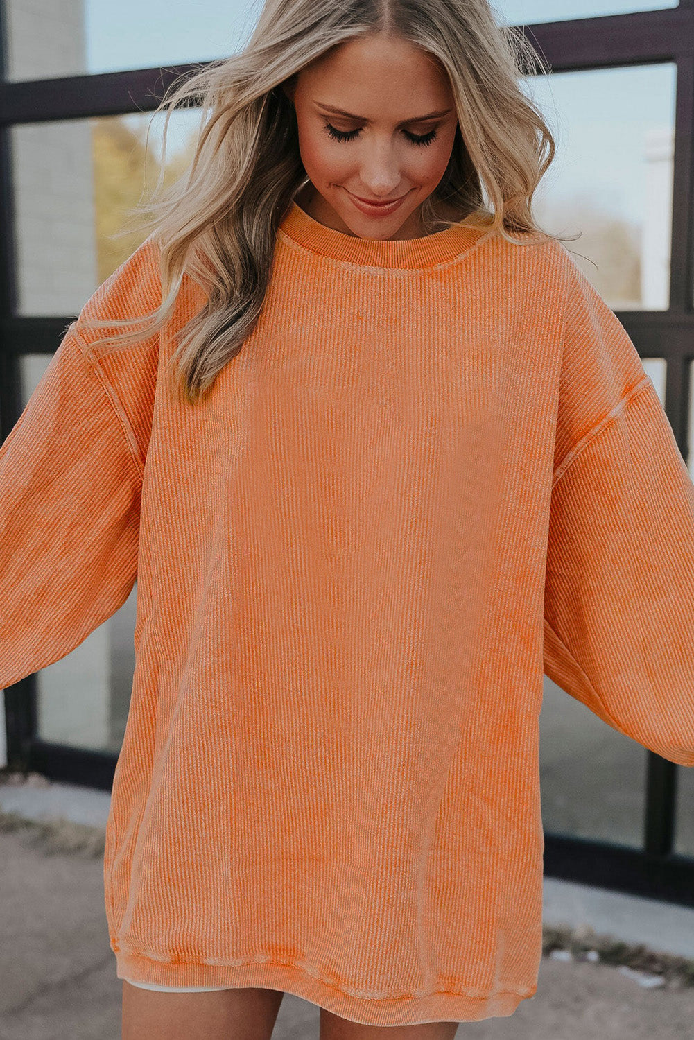 Orange Thanksgiving Thankful Casual Ribbed Corded Sweatshirt