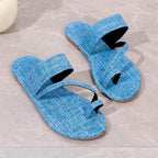 2024 Hot Sale Shoes for Women Toe Set Women Slippers Summer Denim Outdoor Beach Casual Flat Large Size Slippers Zapatillas Mujer
