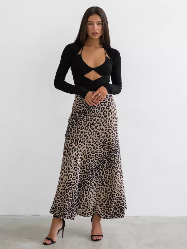 Satin Leopard Print Skirt