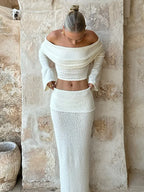 Knitted Crop Top & Split Skirt Beachwear Set