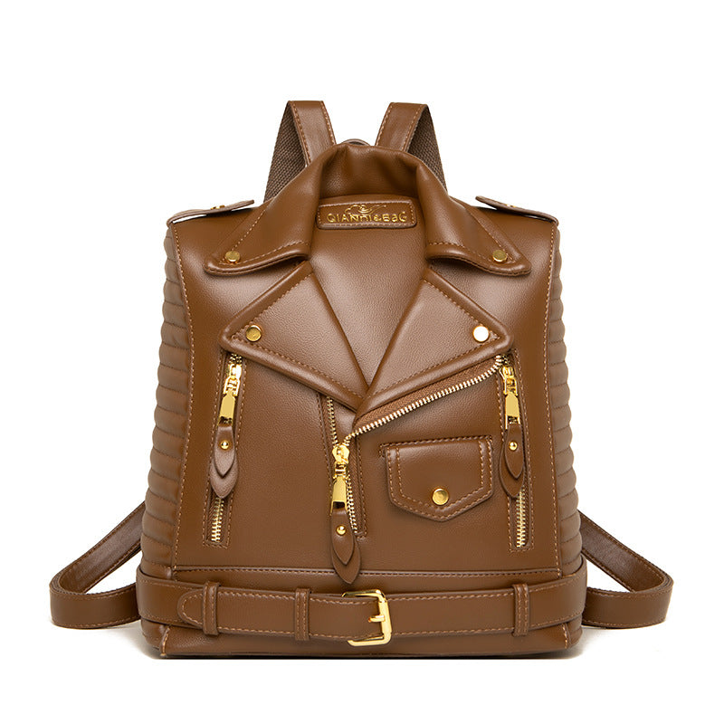 Soft Leather Jacket Trendy Wild Clothes Backpack