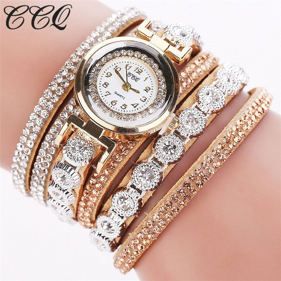 Ladies Velvet Strap Diamond Winding Bracelet Watch