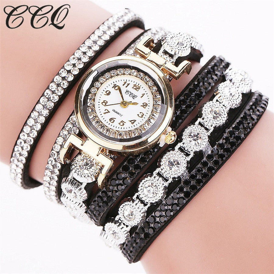 Ladies Velvet Strap Diamond Winding Bracelet Watch