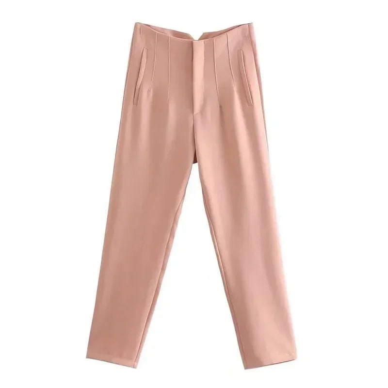 TRAF Fashion Office Wear High waist Pants for Women Formal Pants Office outfits Pencil Trousers Black Pink White Ladies Pants