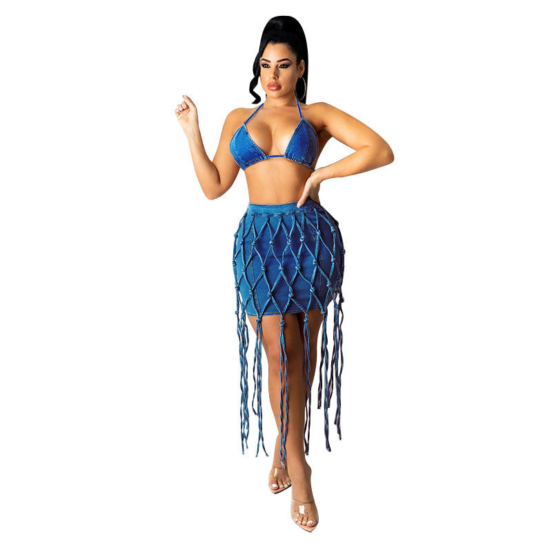 Woven Denim Skirt Swimwear