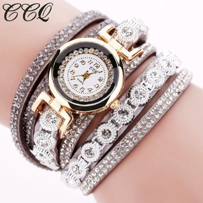 Ladies Velvet Strap Diamond Winding Bracelet Watch