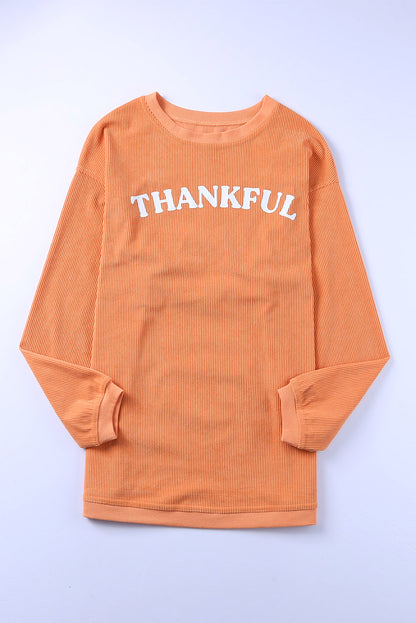 Orange Thanksgiving Thankful Casual Ribbed Corded Sweatshirt