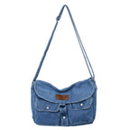 Pure Color Washed Denim Canvas Bag