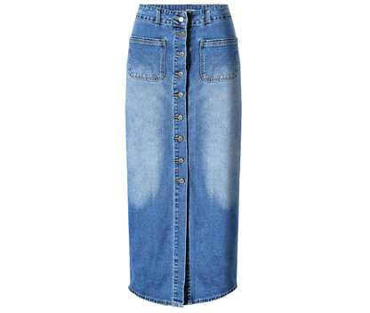 Button Long Denim Skirt