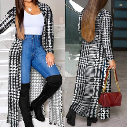 Long printed long sleeve cardigan for women