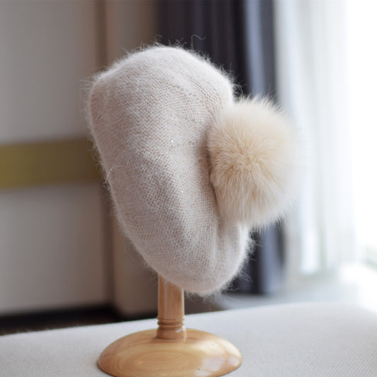 Rabbit Hair Knitted Sequin Beret