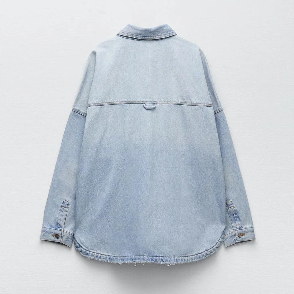 Women Spring Autumn New British Style Women's Wear Retro Old Korean Style Casual Loose Pocket Denim Shirt Coat