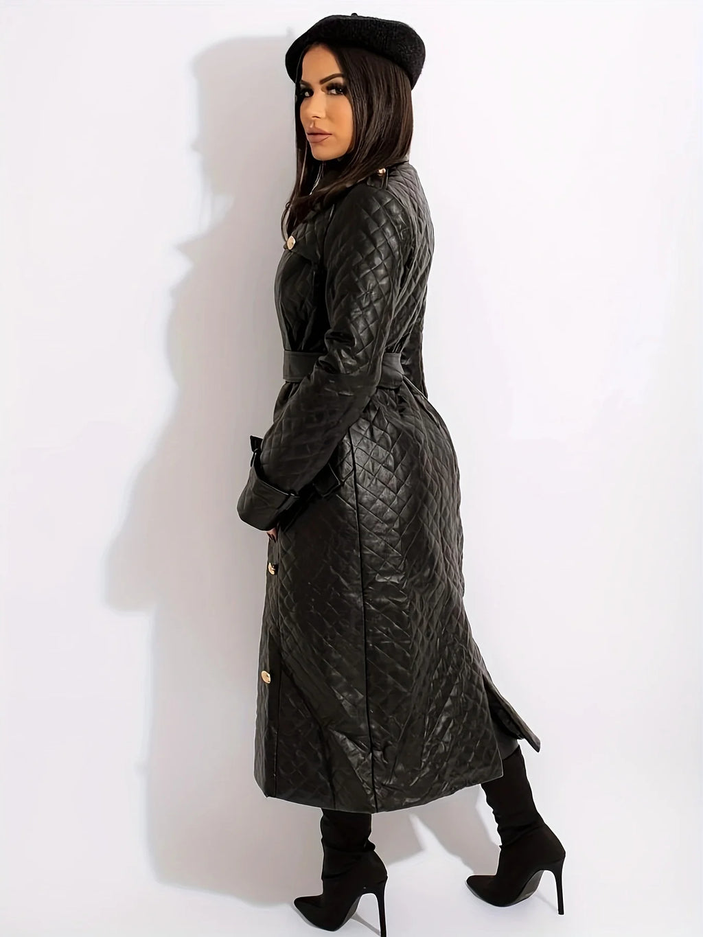 Curve Black Streetwear Leather Trench Coats