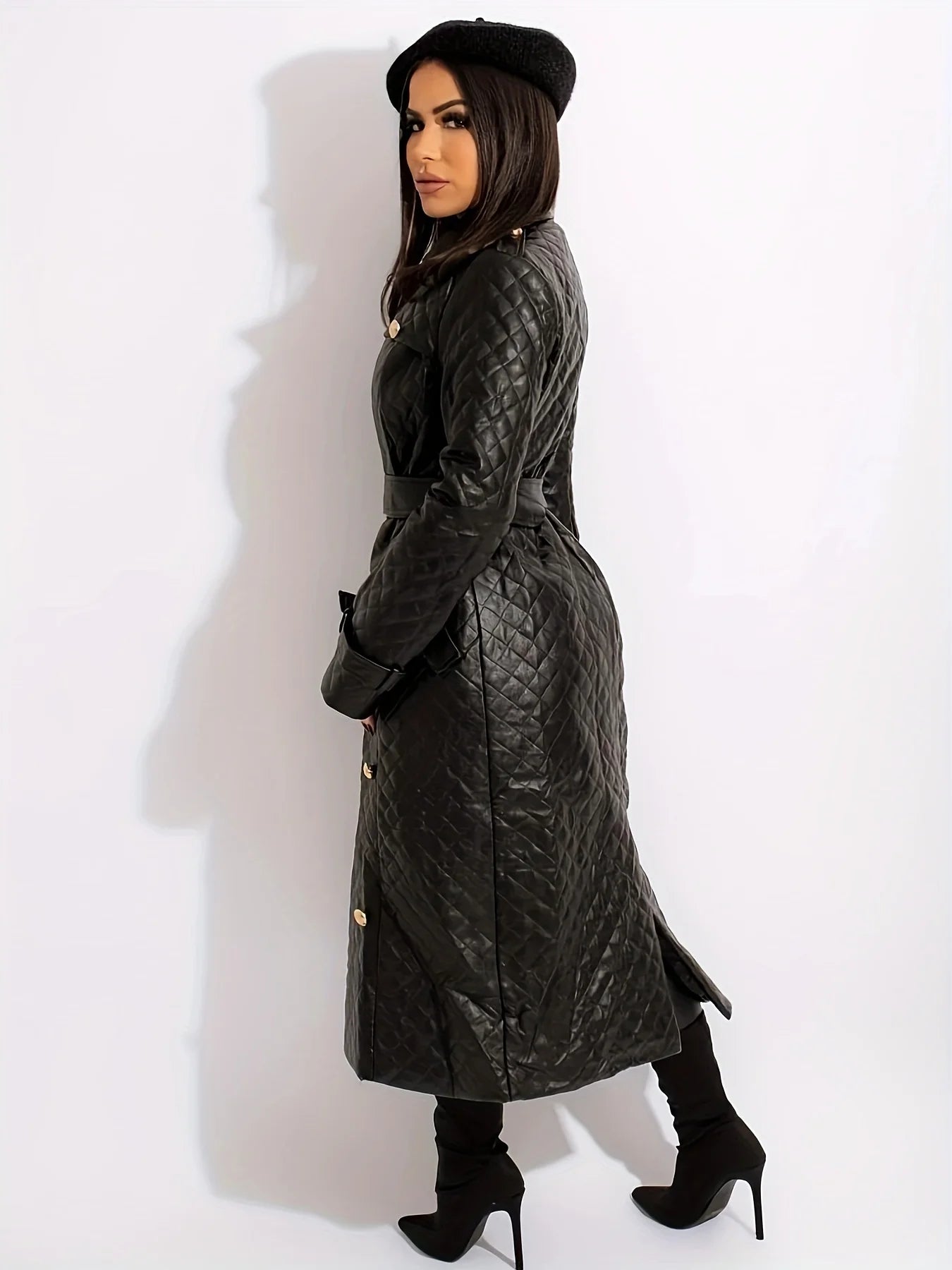 Curve Black Streetwear Leather Trench Coats