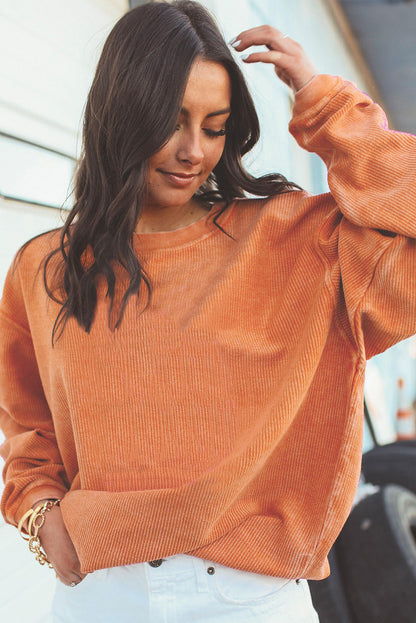 Orange Thanksgiving Thankful Casual Ribbed Corded Sweatshirt