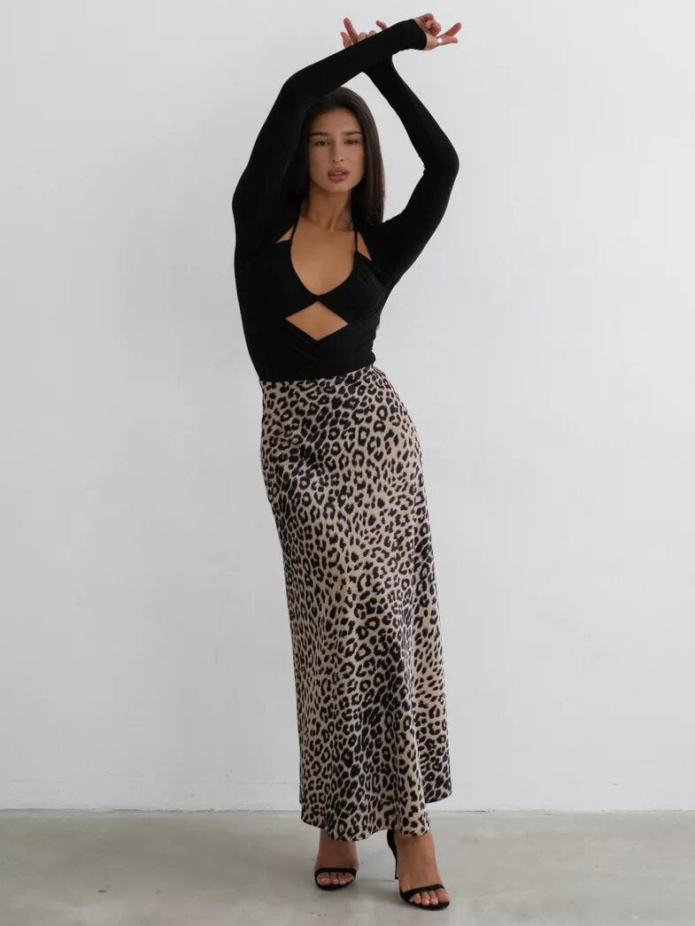 Satin Leopard Print Skirt