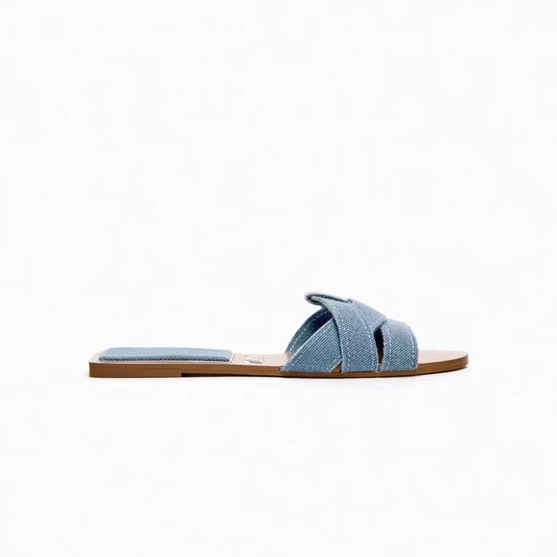 Flat Soft Bottom Denim Slippers
