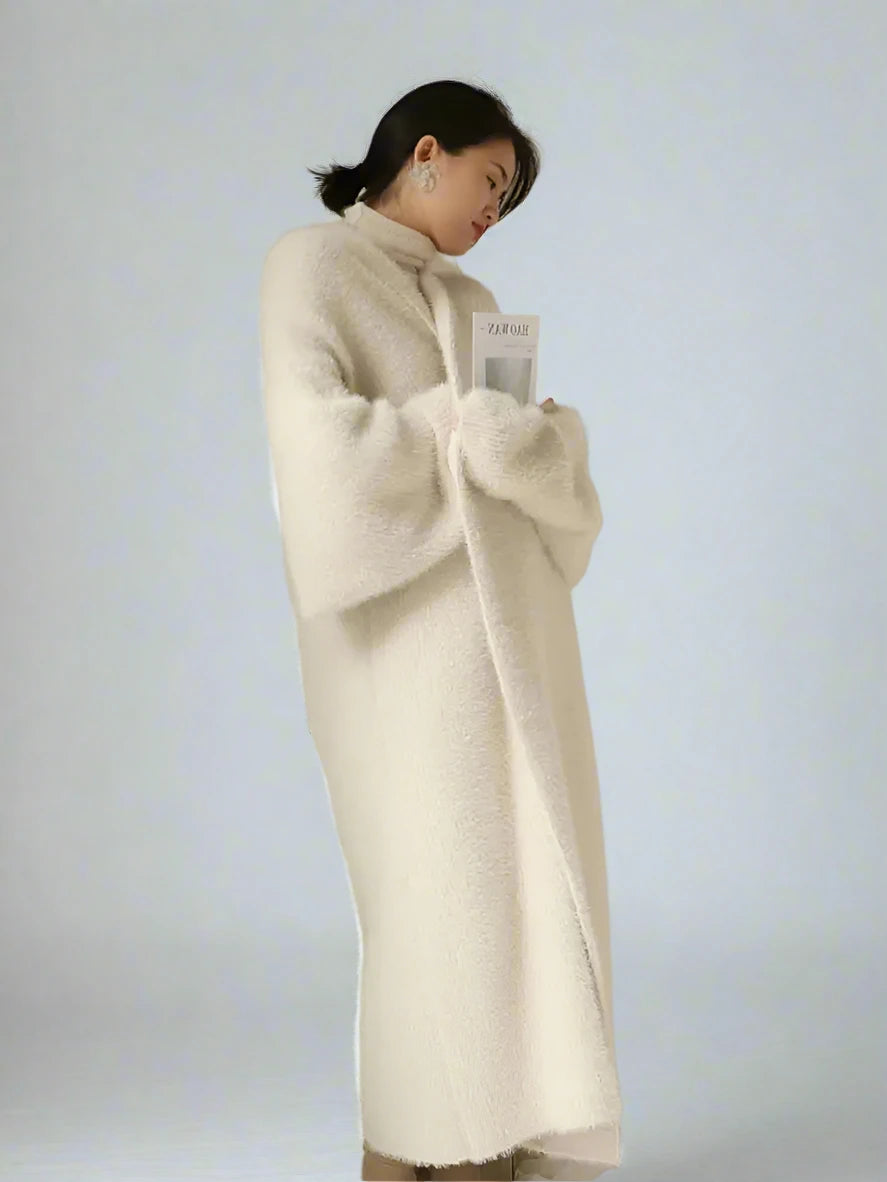 Beige genuine mink cashmere sweater coat