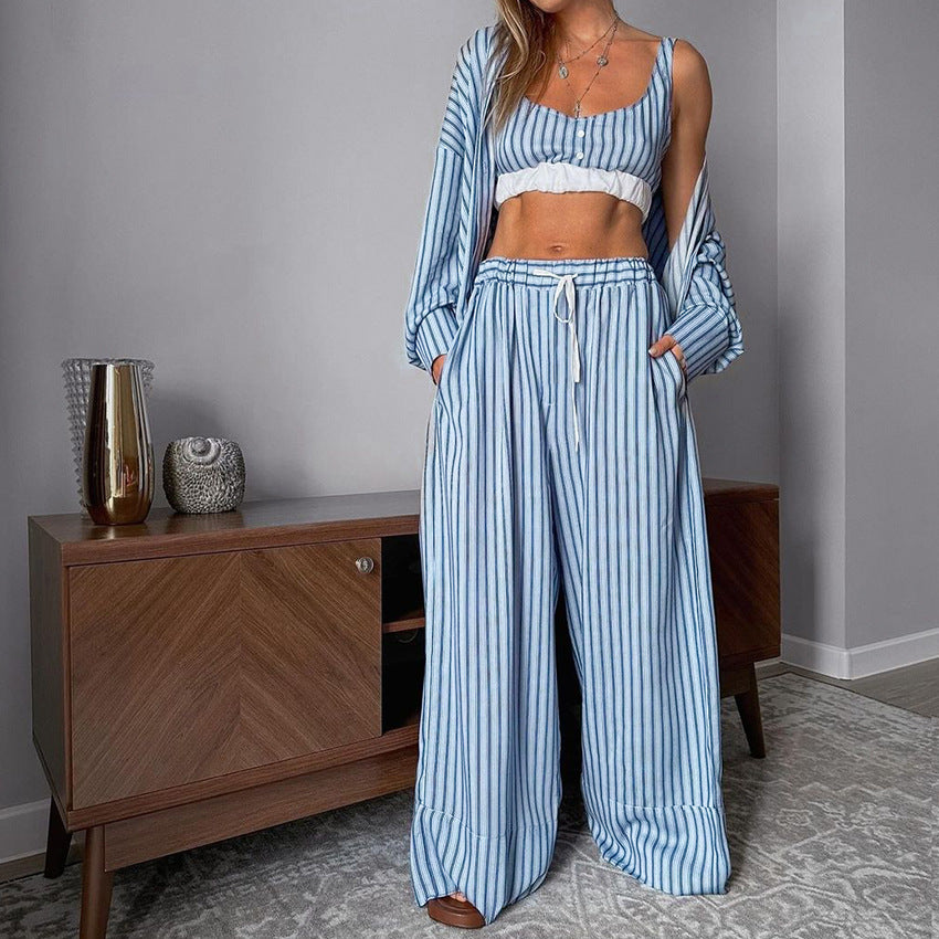 Striped 3 Piece Loungewear Set