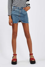 Fringe-Hem Denim Mini Skirt – Slim Fit A-Line