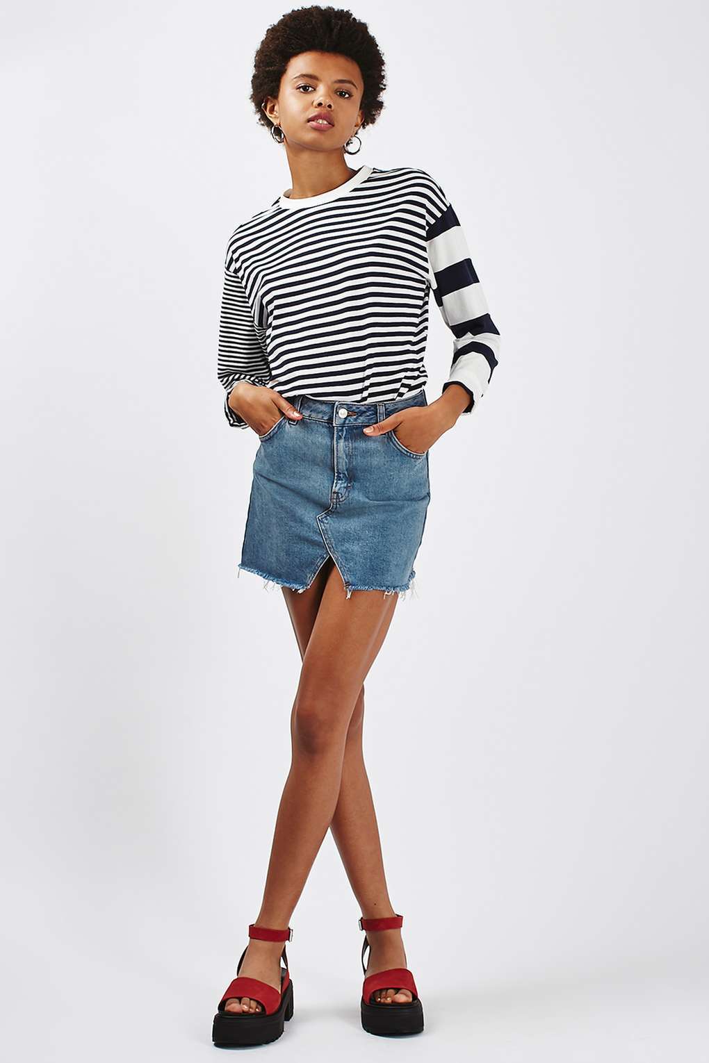 Fringe-Hem Denim Mini Skirt – Slim Fit A-Line