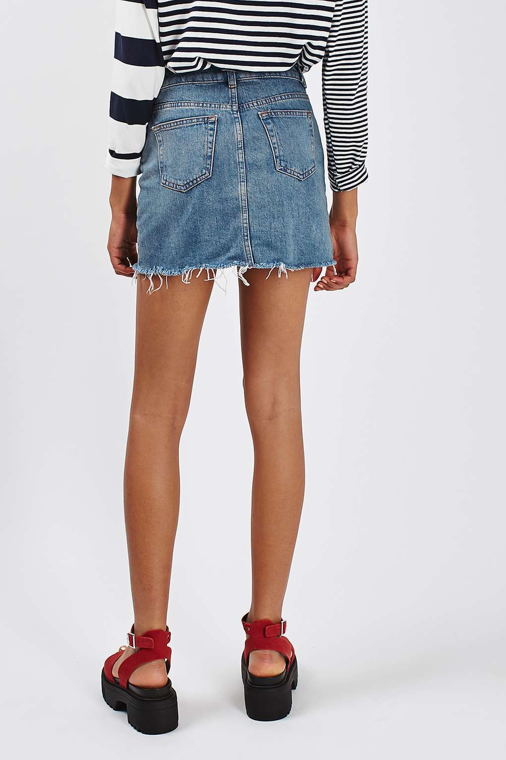 Fringe-Hem Denim Mini Skirt – Slim Fit A-Line