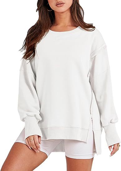 Oversized Solid Crew Neck Pullover Sweatshirt