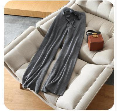 High-rise solid color cashmere wide-leg trousers